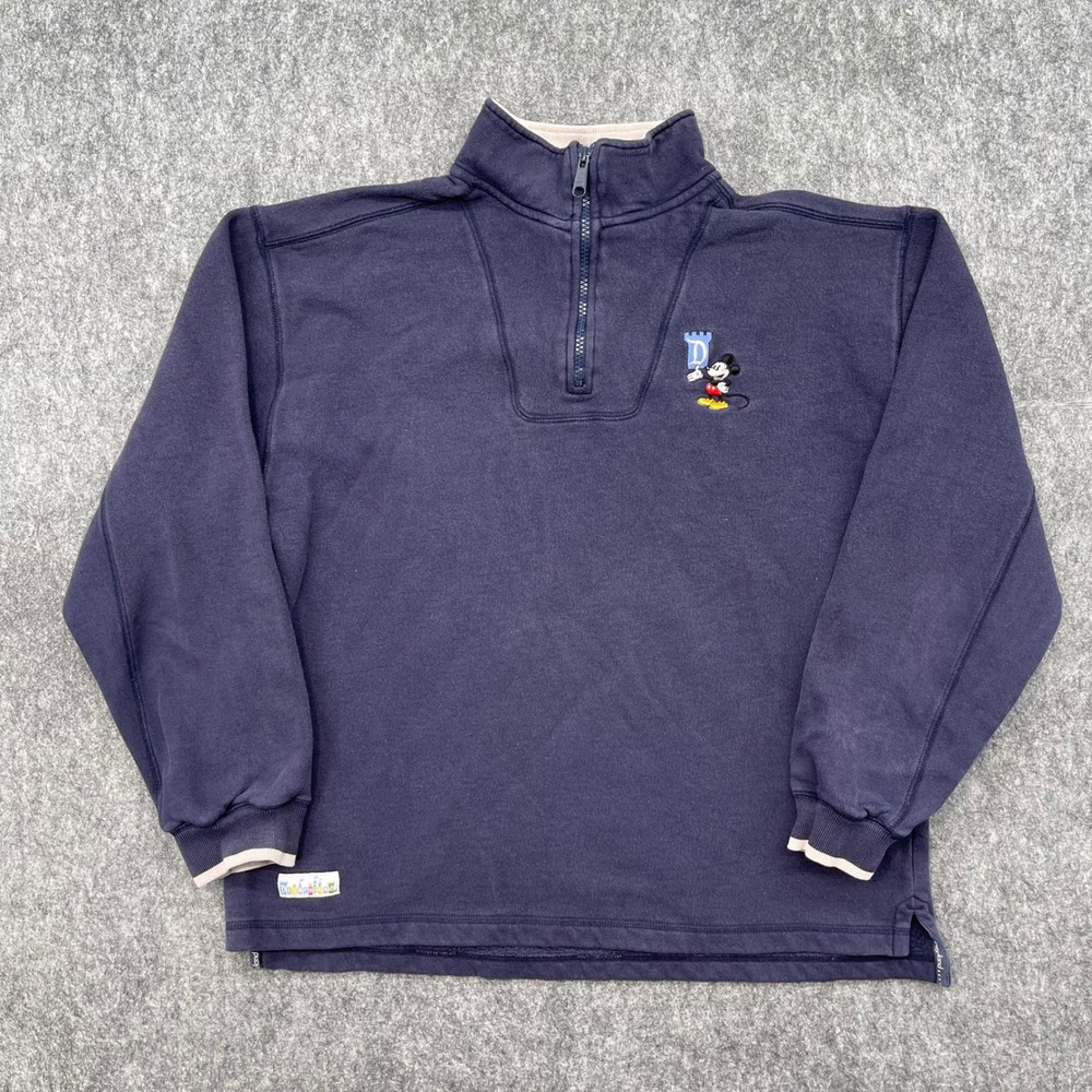 Vintage Disneyland Resort Sweater Mens Medium Mickey Mouse 1/4 Zip Mock Neck